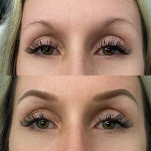 Combo Brows both hair strokes and powder shading techniques - Dermaluxe Spa in Houston