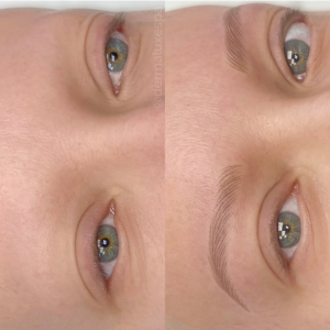 Nano brows permanent makeup creating realistic hair strokes for alopecia client